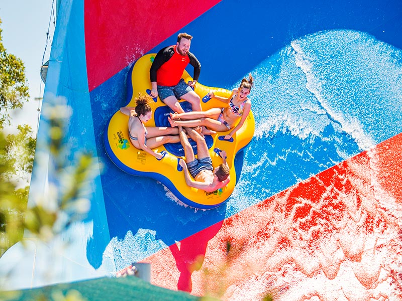 Girls on water slide