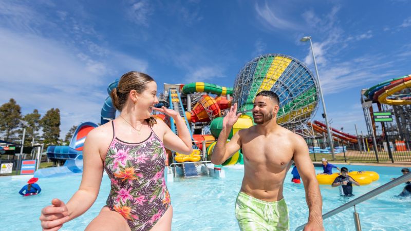 Couple having a blast in the Wave Pool